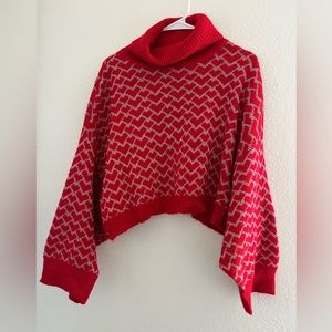 Anthropologie red heart cropped turtle neck
